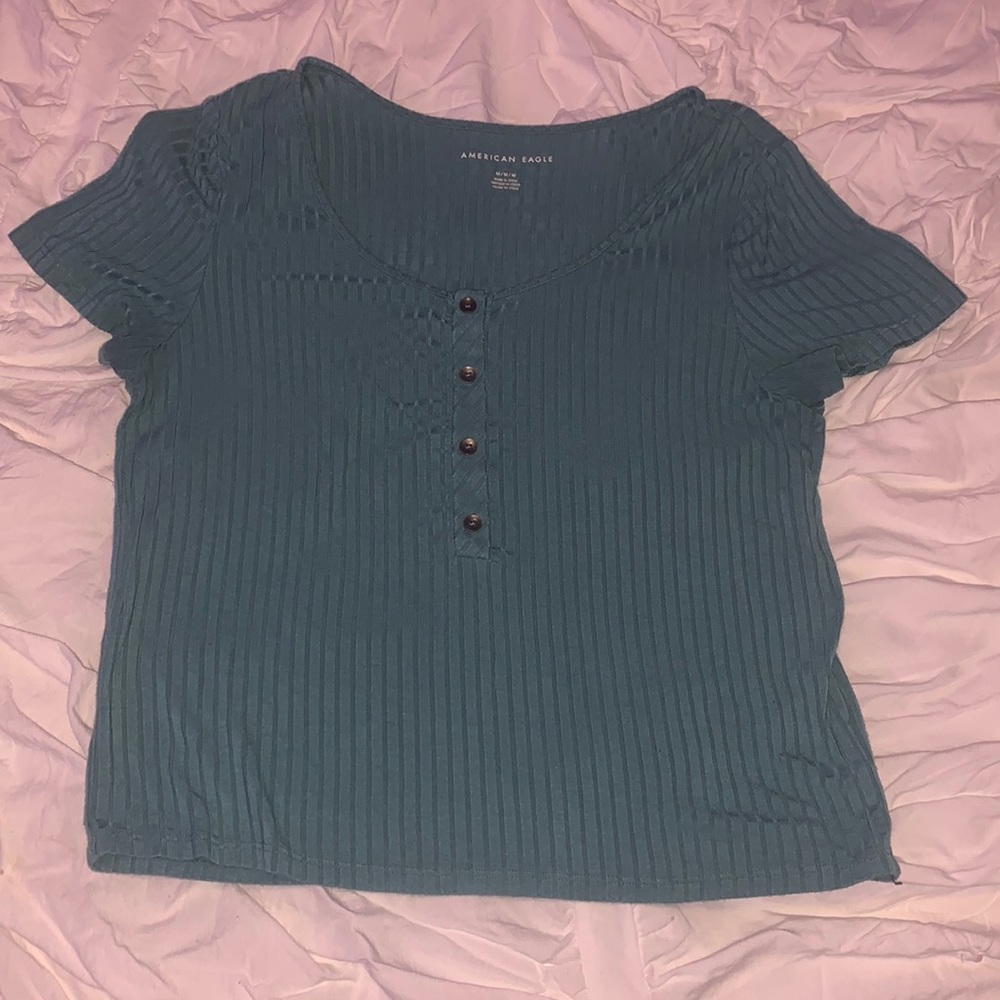AMERICAN EAGLE GREEN/BLUE SHIRT (size M)